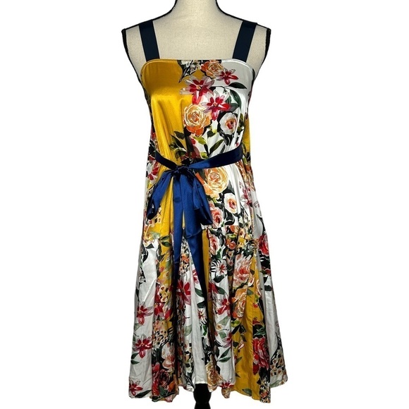Katharine Kidd Lalita Yellow & Navy Flowy Floral Dress - Picture 3 of 16